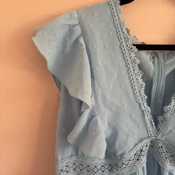 SHEIN Curve Plus Size 3X Baby Blue Ruffle Swiss Dot Flutter Sleeve Dress. - Picture 3 of 9